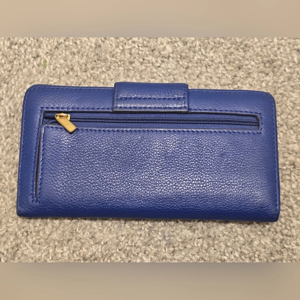 Fossil Leather Wallet Blue Lots Of Compartments Classic Chic Simple - Picture 2 of 12